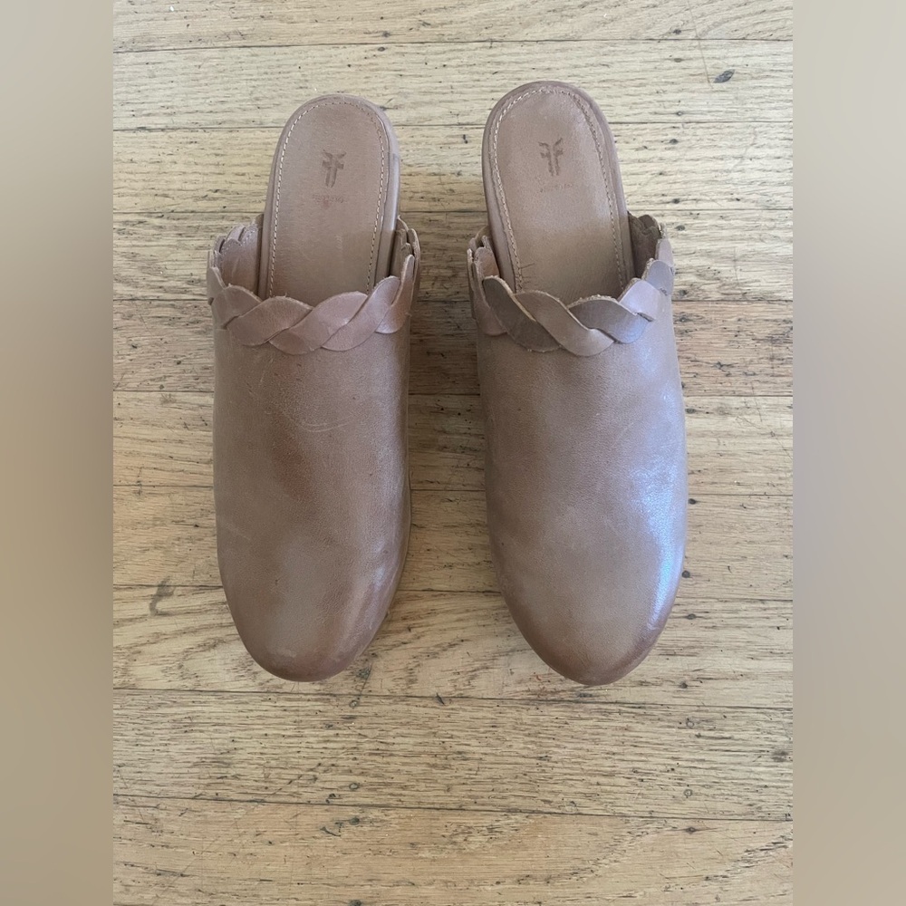 Frye Mille millie clog braided leather and wood bottom